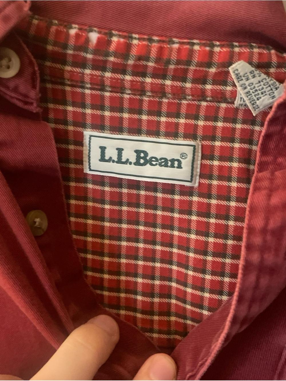 L.L. Bean Red Button-Down Flannel-Lined Shirt - Picture 2 of 5